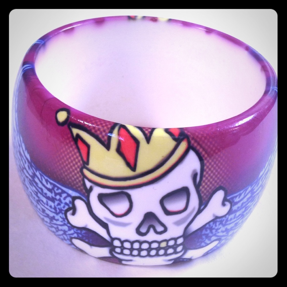 CLEARANCE 💀 BANGLE w/ SKULL w/ GOLD TOOTH & WINGS